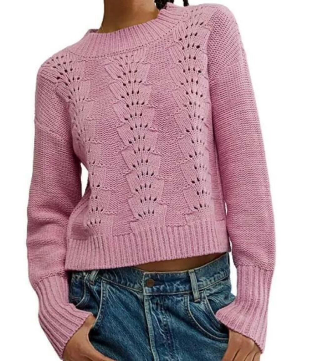 Free People Bell Song Texture-Knit Sweater in Pink Frosting S Small NWT